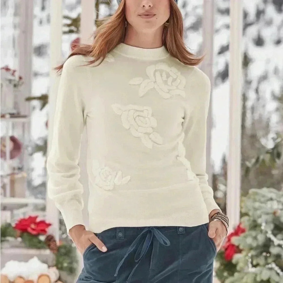Sundance Women’s Brigitte Cream White Floral Sweater Size...